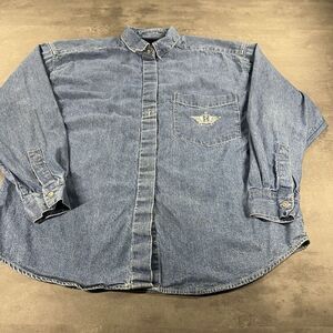 Vintage Denim Chambray Shirt‎ Men M Blue Long Sleeve Work Button Up Faded Farm